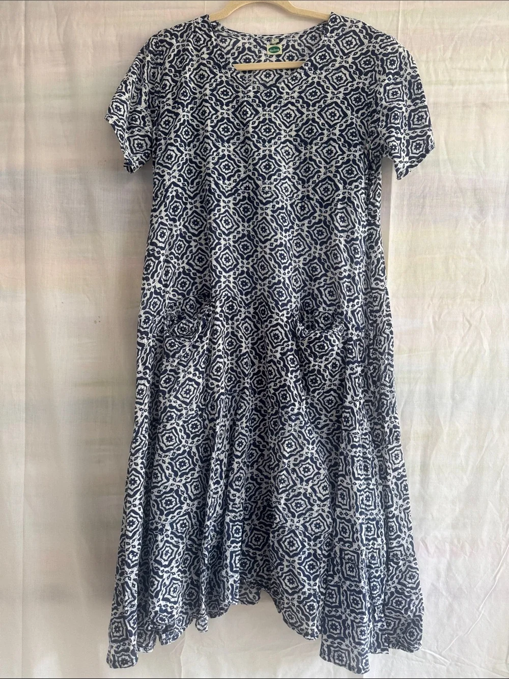 Women's Navy and White Geometric Midi Dress